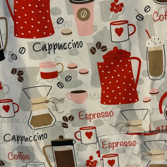 LOVE YOU LATTE Scrub Top Ladies  V-Neck 2 Pocket Scrub Top Size Small Coffee - Picture 5 of 11